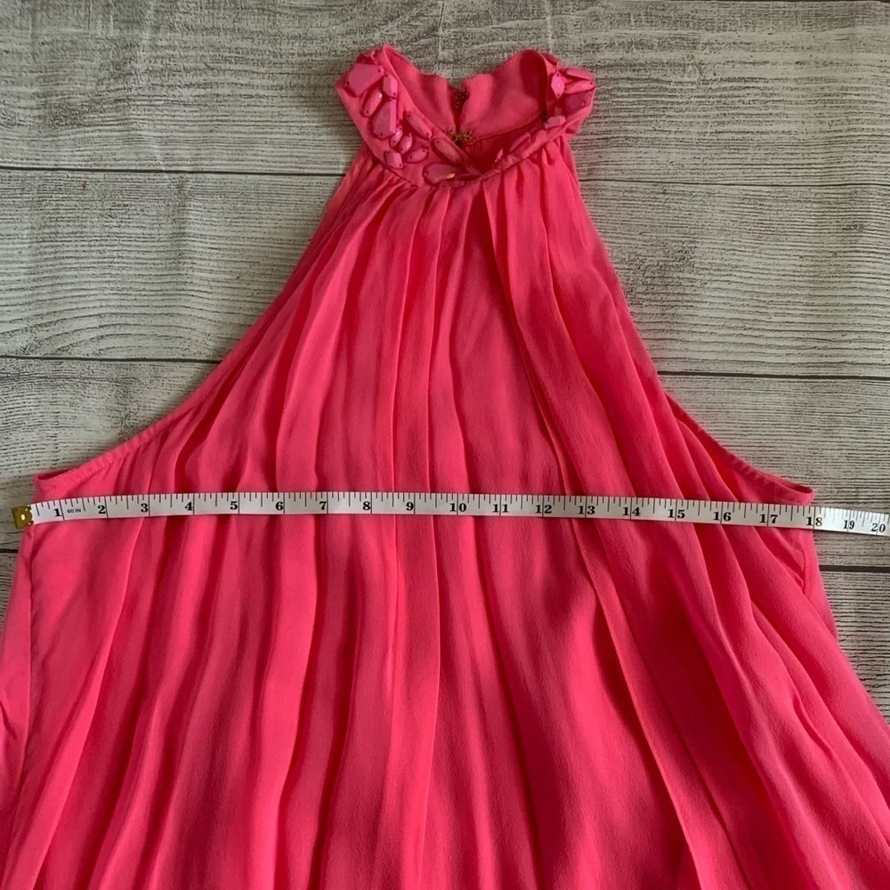 NWT Trina Turk Pink Silk Layered Halter Jeweled Neck Midi Dress